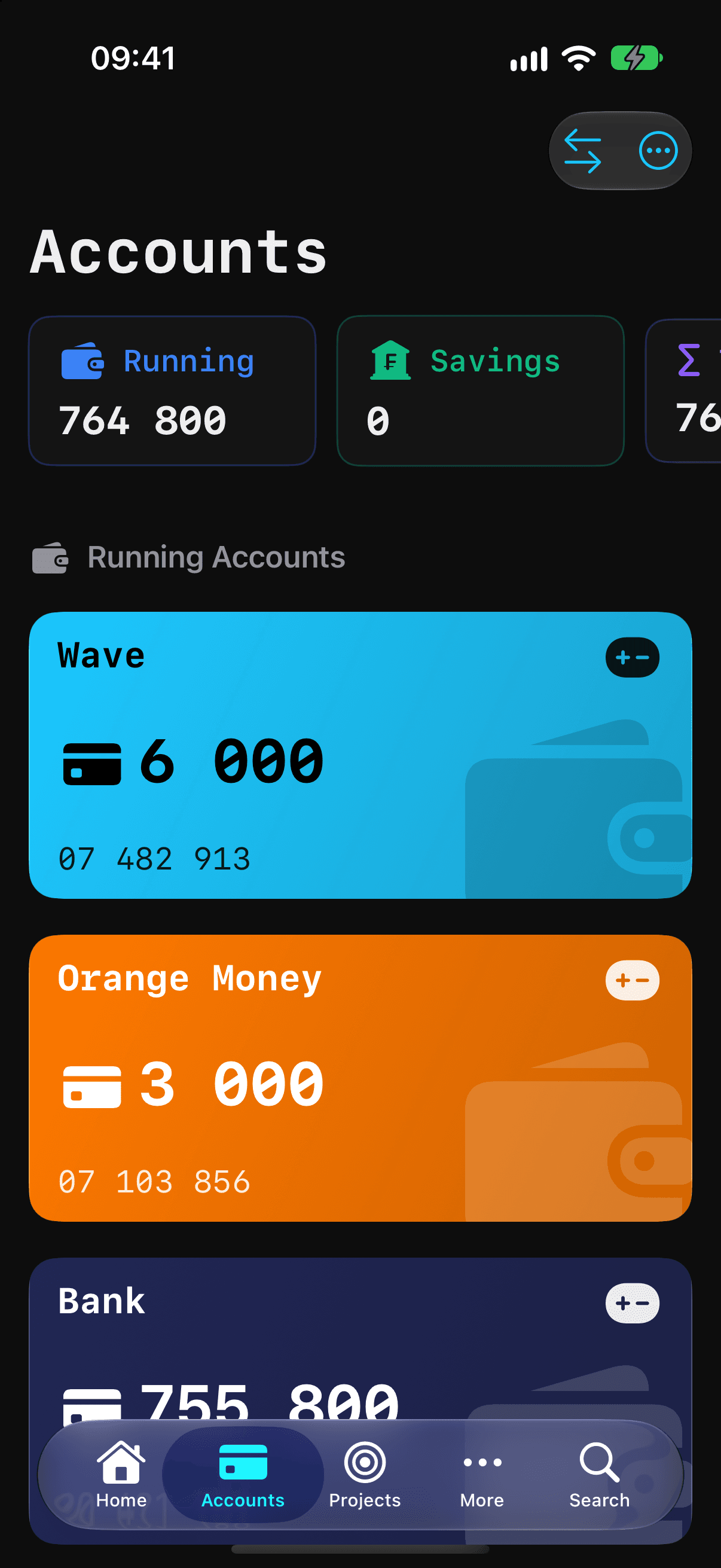 Accounts tab