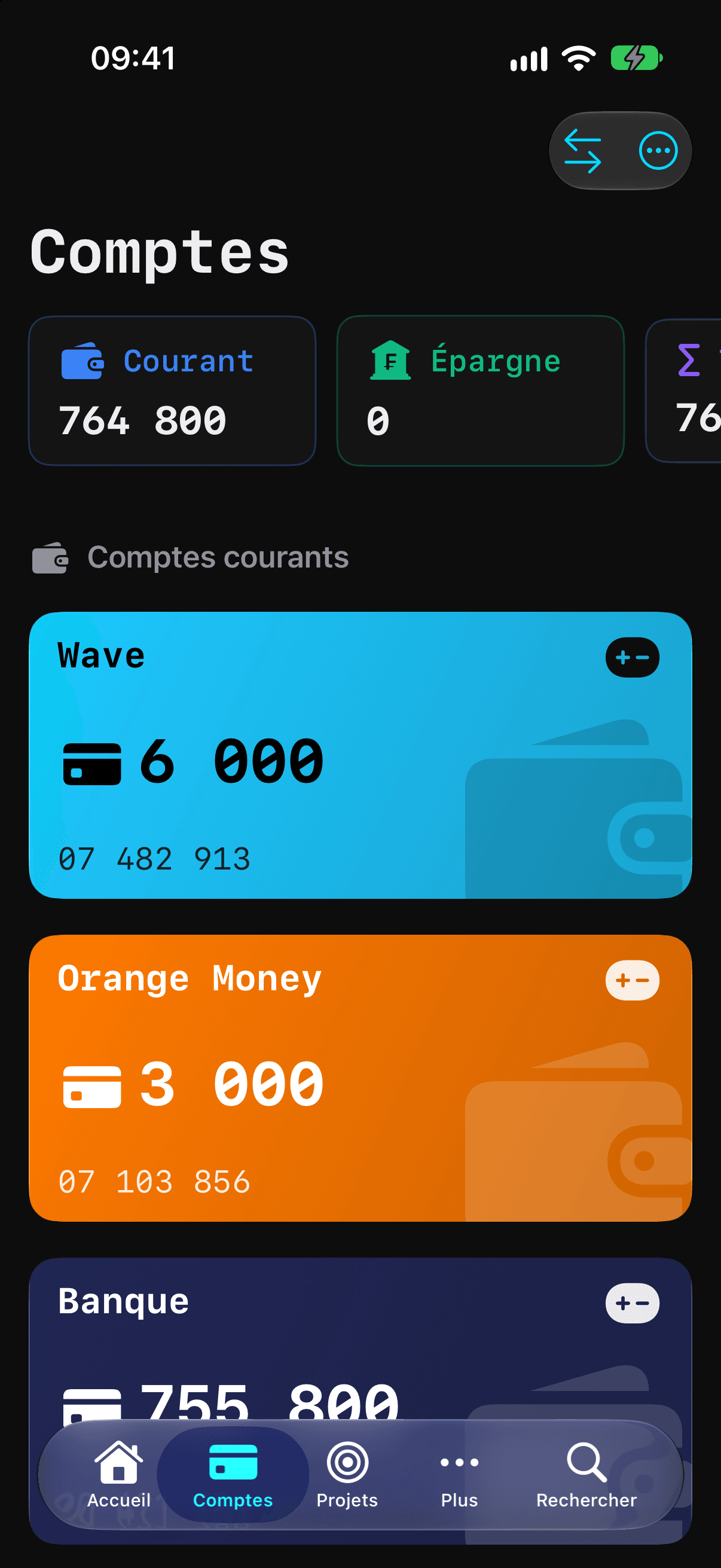 Onglet Comptes